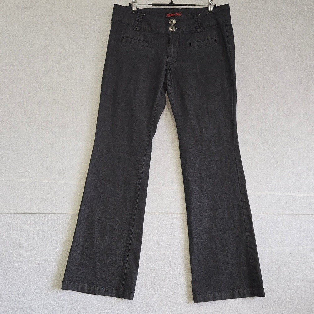 What's Hot Womens Size 11 Black Denim Flare Leg Jeans Y2K Low Rise SM51966J